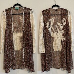 Judith March Anthropologie Women Cardigan Medium Lace Crochet Longline Floral